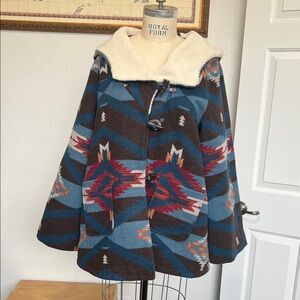 Cozy Tribal Pattern Cape with Shearling Collar